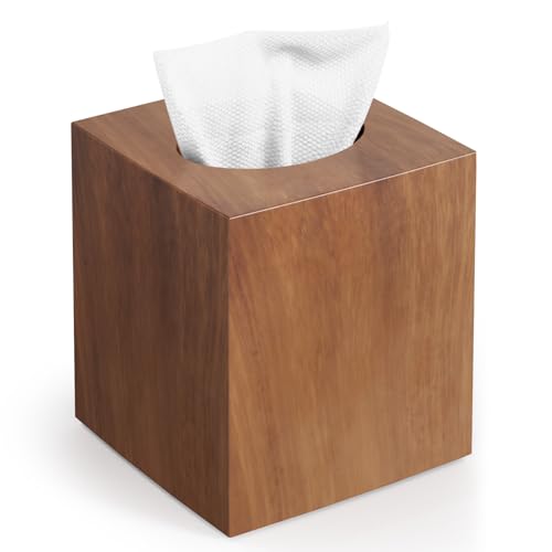 Square Acrylic Tissue Box Cover with Wood Grain Finish