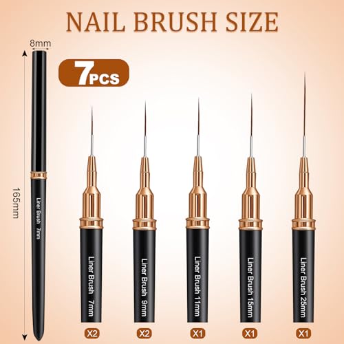 vivinin 7PCS Metallic Nail Art Brushes Set - Ultra Fine Liner & Detail Pens for Gel Polish