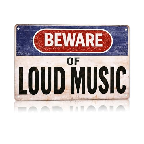 Beware of Loud Music Vintage Metal Sign - 12x8 Inch Wall Art