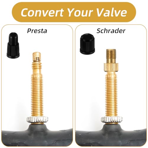 30pcs Bike Valve Adapter, Bike Pump Adapter, Brass Presta to Schrader Valve Adapter with 10 Presta Valve Caps & 10 Schrader Valve Cap - Bike Pump Adapter Set