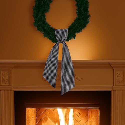 NUVCELKA Black White Gingham Wreath Sash for Front Door Halloween & Farmhouse Decor, 5.12" x 54.33"
