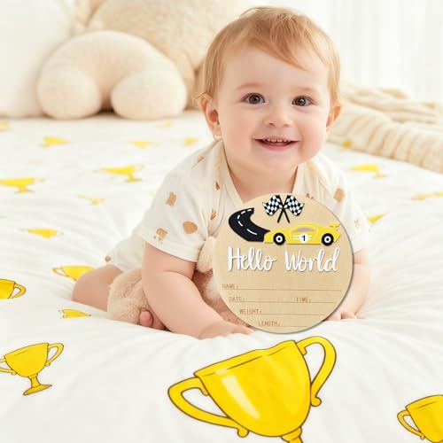 Ziyutam Wooden Race Car Baby Announcement Sign for Hospital Photo Prop