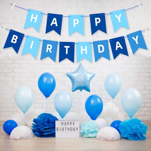 Happy Birthday Banner Garland - Blue Party Decorations