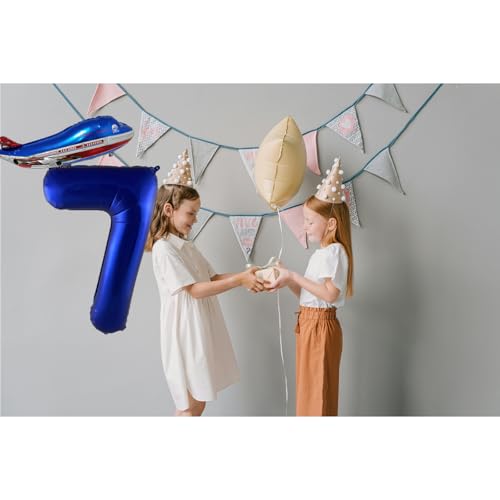 Navy Blue Number 7 Balloon & Airplane Birthday Party Decoration Set