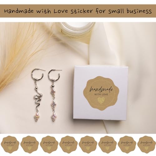 300 Made with Love Stickers - 1.75" Craft Paper Labels with Gold Foil