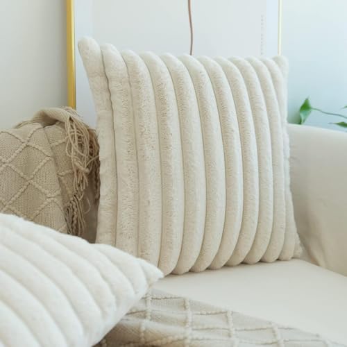 JOJUSIS Faux Fur Throw Pillow Covers (Pack of 2) - 18x18 Beige