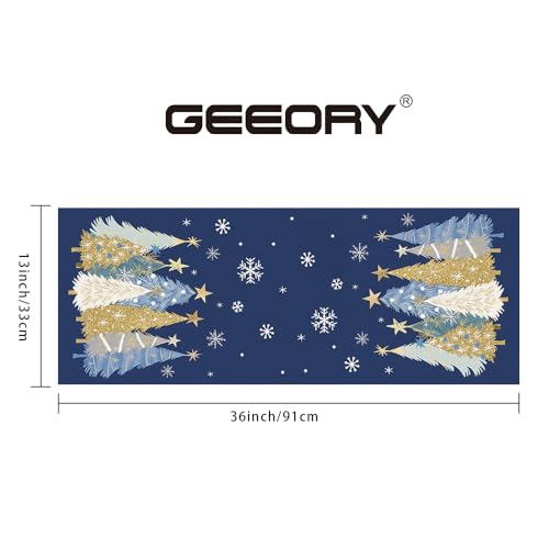 Christmas Table Runner 13x36 Inch Blue Xmas Trees Snowflakes Holiday Decor
