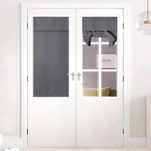 NICETOWN Grey Blackout French Door Curtain, 26x50 Adhesive Tie-Up Shade