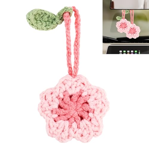 Handmade Crochet Cherry Blossom Car Hanging Ornament - Cute Aesthetic Decor