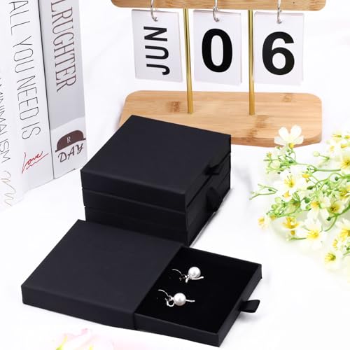 4 Pack Square Jewelry Gift Boxes with Drawer Design - Black