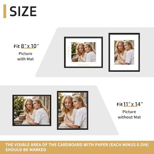Black Picture Frame 11x14 for 8x10 Photos - Dual Size, Wall Hanging
