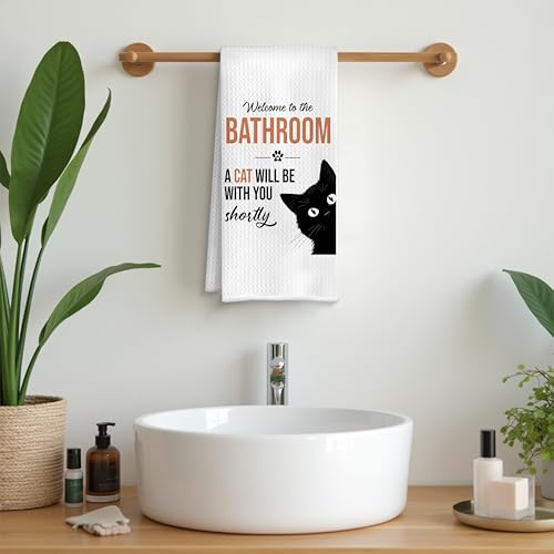 Black Cat Hand Towels Set of 2 - Decorative Towels for Cat Lovers