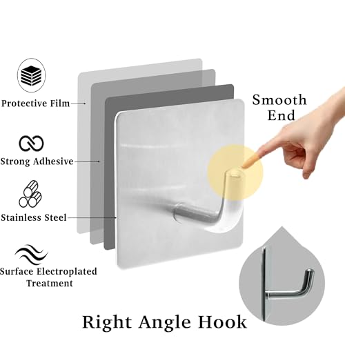 Heavy-Duty Self-Adhesive Stainless Steel Coat Hooks - 4 Pack
