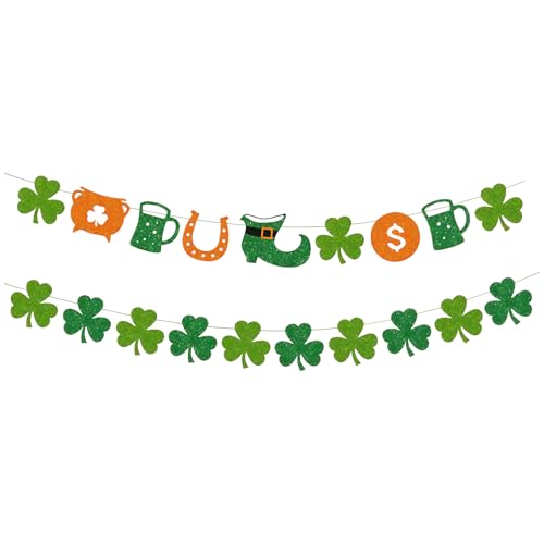 St. Patrick's Day Glitter Banner & Shamrock Garland Set