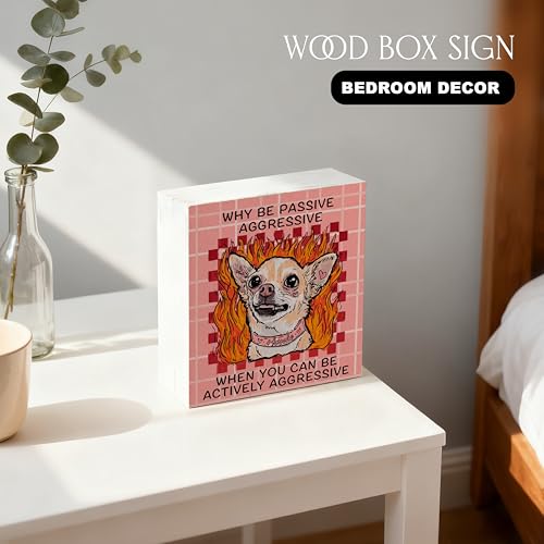 Funny Chihuahua Dog Wooden Sign | 5x5 Inch Pink Plaid Decor