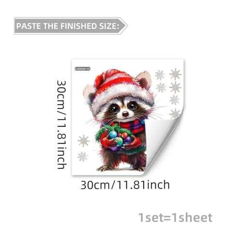 Christmas Window Cling Raccoon & Snowflake Decals - Style24