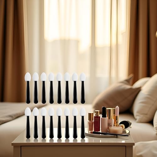 100 Pcs Black & White Eyeshadow Sponge Applicators - Dual Sided Sticks