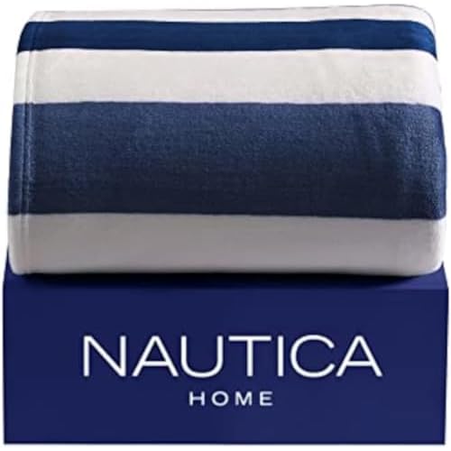 Nautica - Twin Blanket, Soft Plush Fleece Bedding, Ideal for Bed or Couch, Dorm Essentials, Oeko-Tex Certified (Awning Stripe Navy)