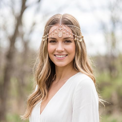 Egyptian Gold Headpiece with Shells & Rhinestones Festival Head Chain
