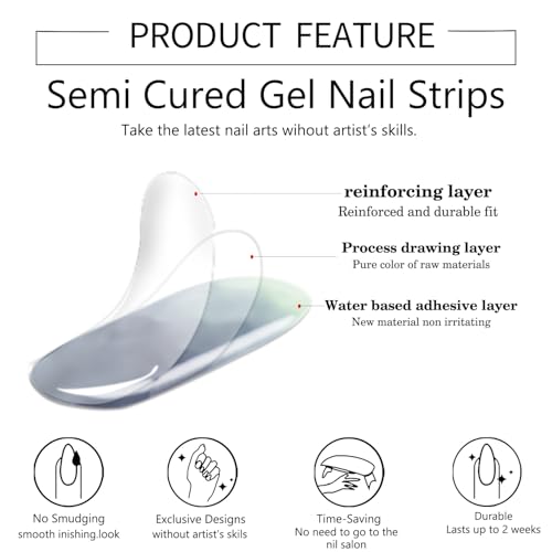 WOKOTO Semi-Cured Black Gradient Gel Nail Strips - 16 Pcs UV Wraps