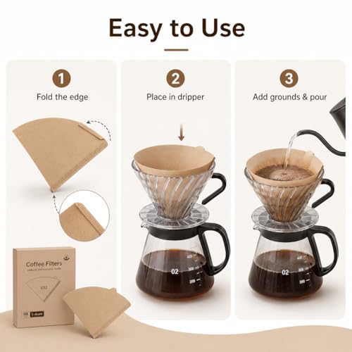 Unbleached Disposable Cone Coffee Filters #2, 100 Count - Natural Paper for Pour Over & Drip Brew