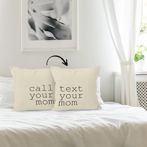 Call Text Your Mom White Reversible Throw Pillow Cover 18x18