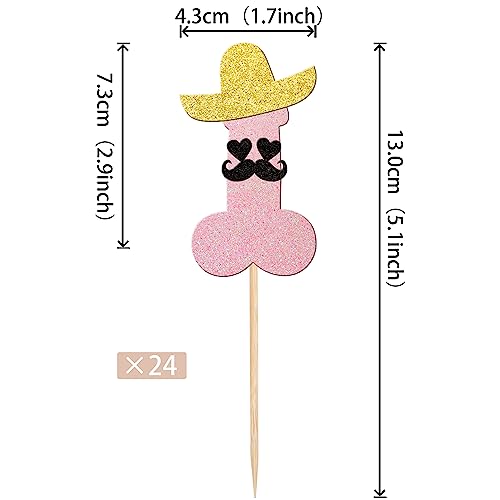 24 PCS Bachelor Party Cupcake Toppers with Hat & Beard - Fun Cake Decorations