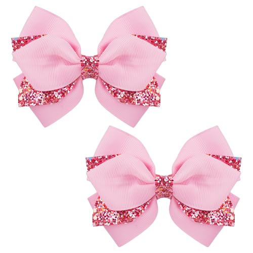 Jaarssho 4-Inch Sparkly Glitter Hair Bows with Alligator Clips, 2-Pack