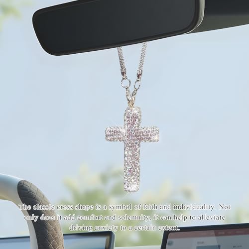 Crystal Rhinestone Cross Pendant for Rearview Mirror - Silver