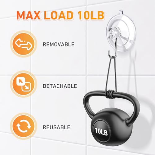 KORCCI Suction Cup Hooks 6-Pack - 10LB Max Load, Clear & Removable