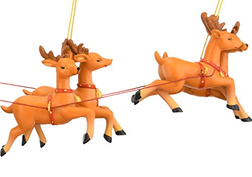 Large Santa Sleigh and Reindeer Christmas Ornament Set - Hand Painted, 17.5 Inches