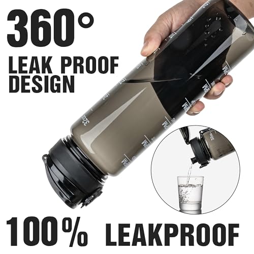 32oz Motivational Sports Water Bottle - Clear Black, BPA Free