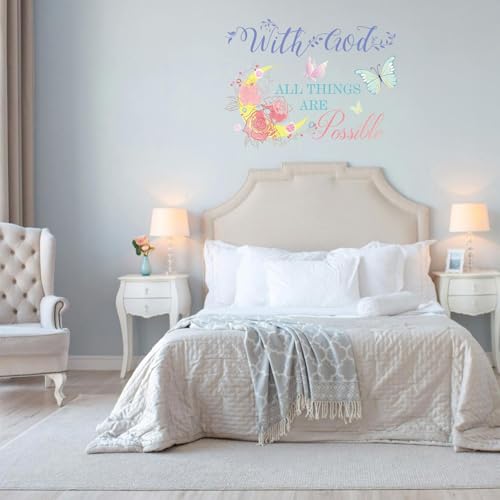 Inspirational Bible Verse Wall Decal - With God All Things are Possible - 20.8x15.7 Inches