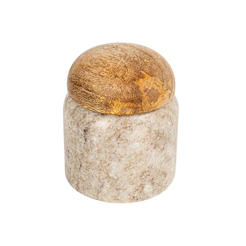 Marble & Mango Wood Pinch Pot Canister with Lid - Natural