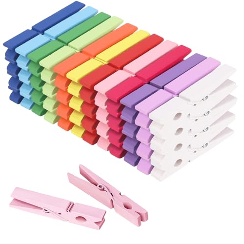 50-Pack Colored Clothespins - 2.9-Inch Wooden Clips for Crafts