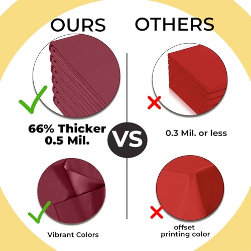 Exquisite Burgundy Plastic Table Cover 54" x 108" - 12 Pack
