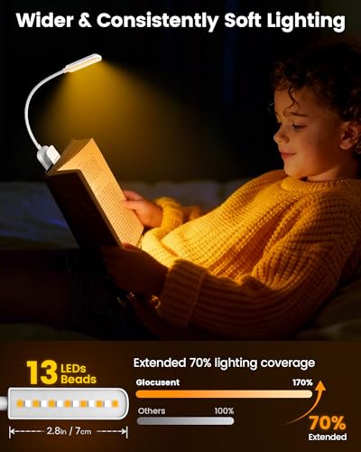White Glocusent 13 LED Book Light for Reading at Night - Gift for Book Lovers