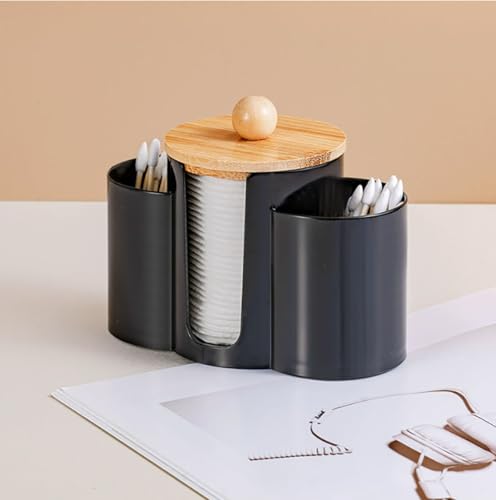 3-in-1 Q-Tip Holder for Bathroom – Black Vanity Organizer with Dustproof Lid