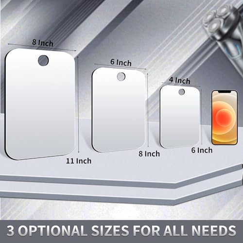 Quegau Silver 10.7x8 Inch Shatterproof Shower Mirror - 2 Pack, Wall Hanging & Portable