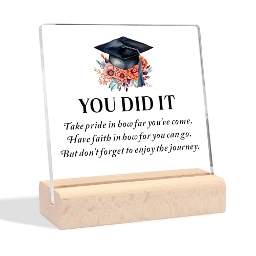 Clear Acrylic Graduation Desk Sign with Wooden Stand Inspirational Gift
