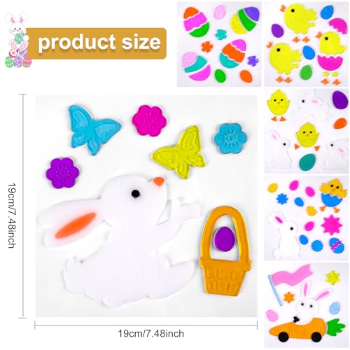 Easter Gel Window Clings Set - 6 PCS Bunny, Eggs & Flowers Decor