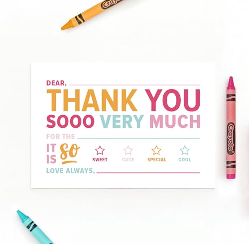 ThreeKin Collective 25-Pack Kids Fill-in-the-Blank Thank You Cards - Bright