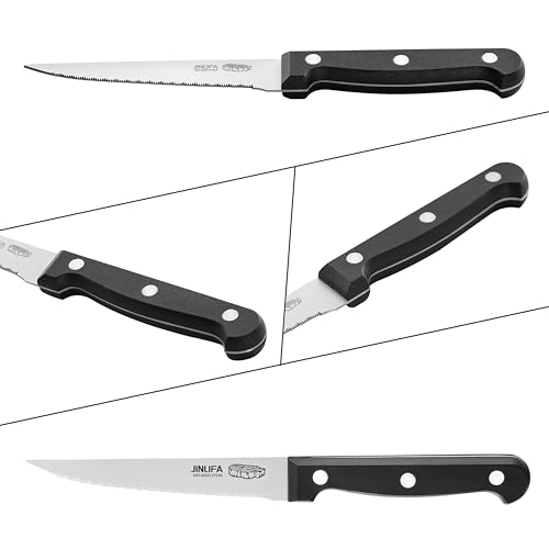 JINLIFA Stainless Steel Steak Knives Set of 6 with Unique Blade Patterns