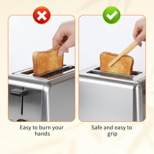 JJUNW 10 Pcs Bamboo Toast Tongs - Anti-Slip 7 Inch Wooden Utensils