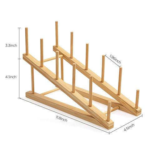 HBlife Bamboo Dish Drying Rack - 5 Slot Stepped Plate & Cup Organizer