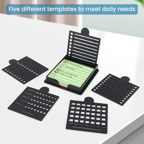 LORGVEXN Sticky Note Holder with 5 Stencils - 3x3 Office Memo Dispenser Black