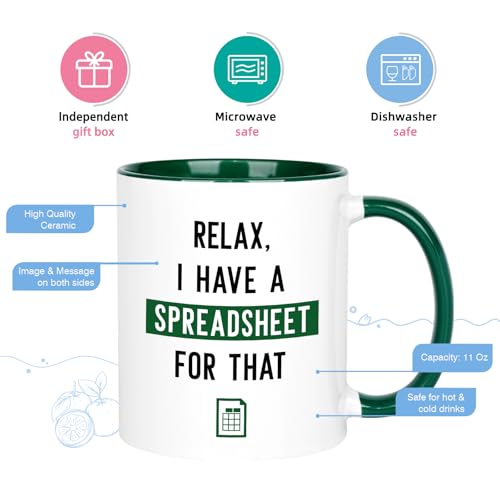 Funny Excel Mug - Accountant Gifts for Women Men, Christmas & Birthday Gift - White & Green II, 11 Oz