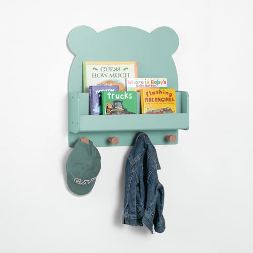 babyGap by Delta Children Brannan Bear Wall Shelf with 4 Hooks, Sage Green