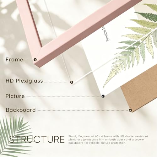 Picrit 8.5x11 Picture Frame in Pink, Shatterproof Wall-Mount Photo Frame