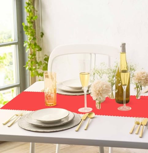Scalloped Red Plastic Table Runner - 12 Pcs Disposable 14x108 Inch for Party & Wedding Decor